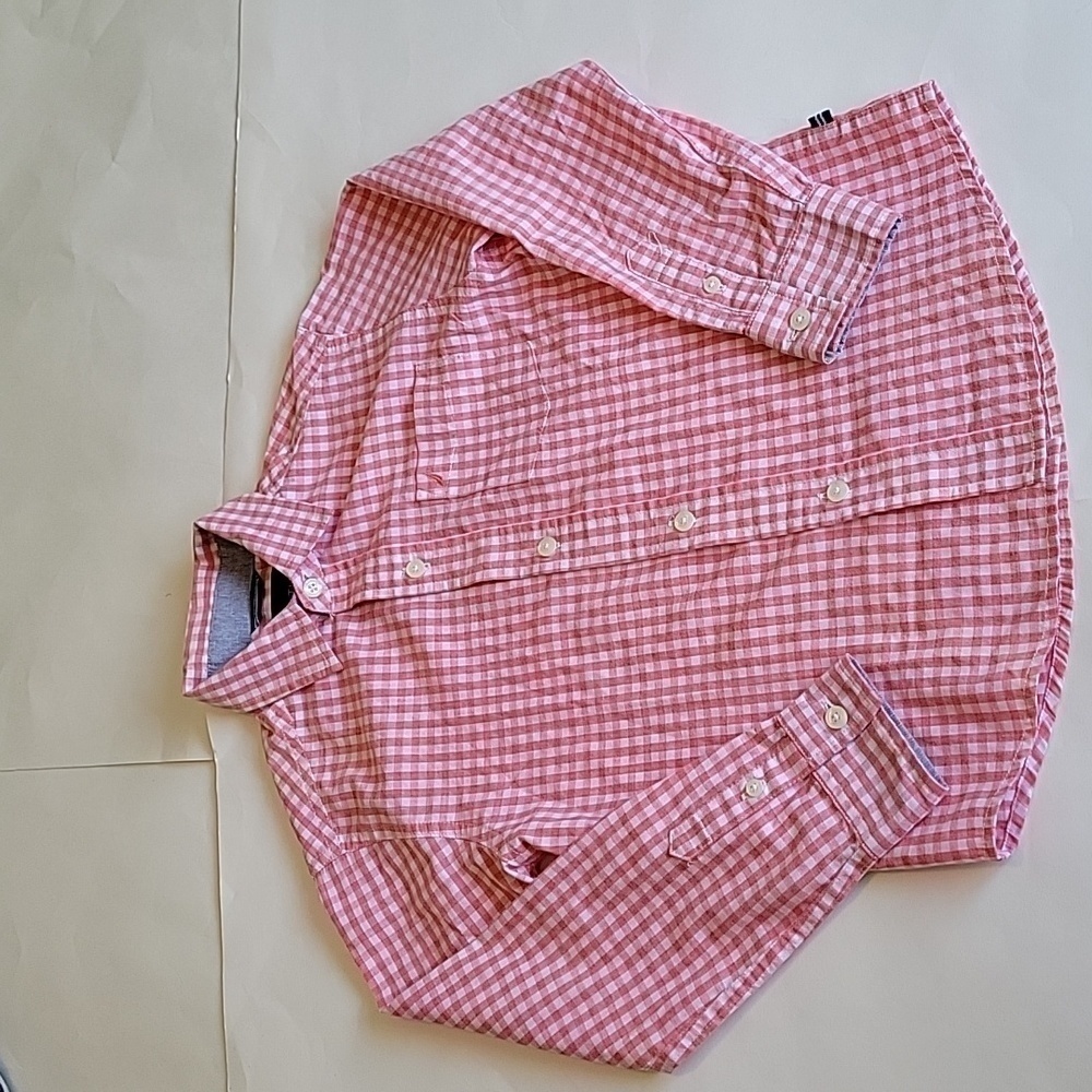 PINK NAUTICA BOYS DRESS SHIRT, SIZE 7, BUTTON DOWN SHIRT, CHEST POCKET, PLAID